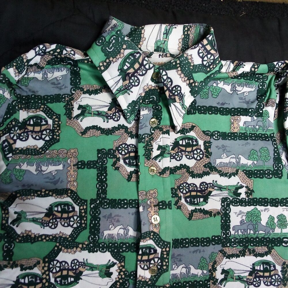 Vintage Cascade Horse Carriage Pastoral Tiles Polyester Disco Shirt